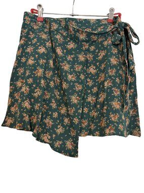 AEO Dark Green Floral Wrap Mini Skirt